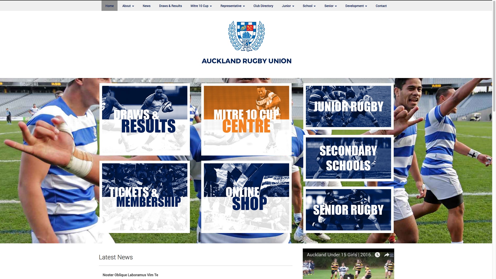 Auckland Rugby website screenshot